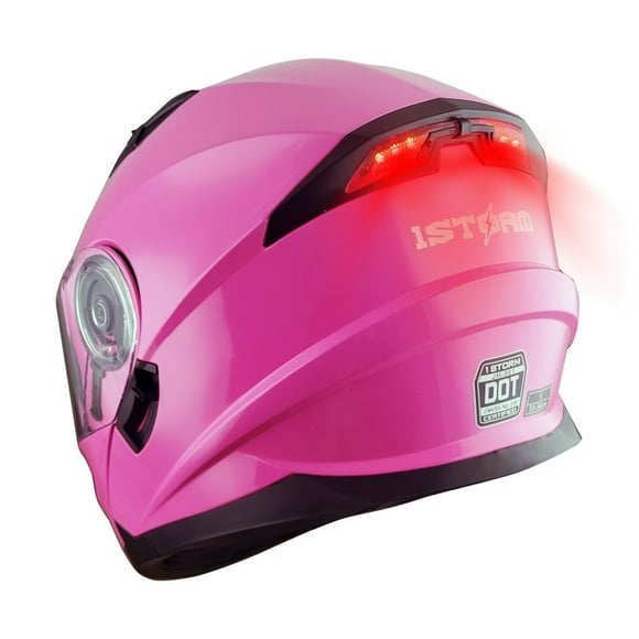 1Storm New Motorcycle Bike Modular Full Face Helmet Dual Visor Sun Shield Modular901 with LED Tail Light: Glossy Pink