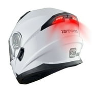 1Storm New Motorcycle Bike Modular Full Face Helmet Dual Visor Sun Shield Modular901 with LED Tail Light: Glossy White