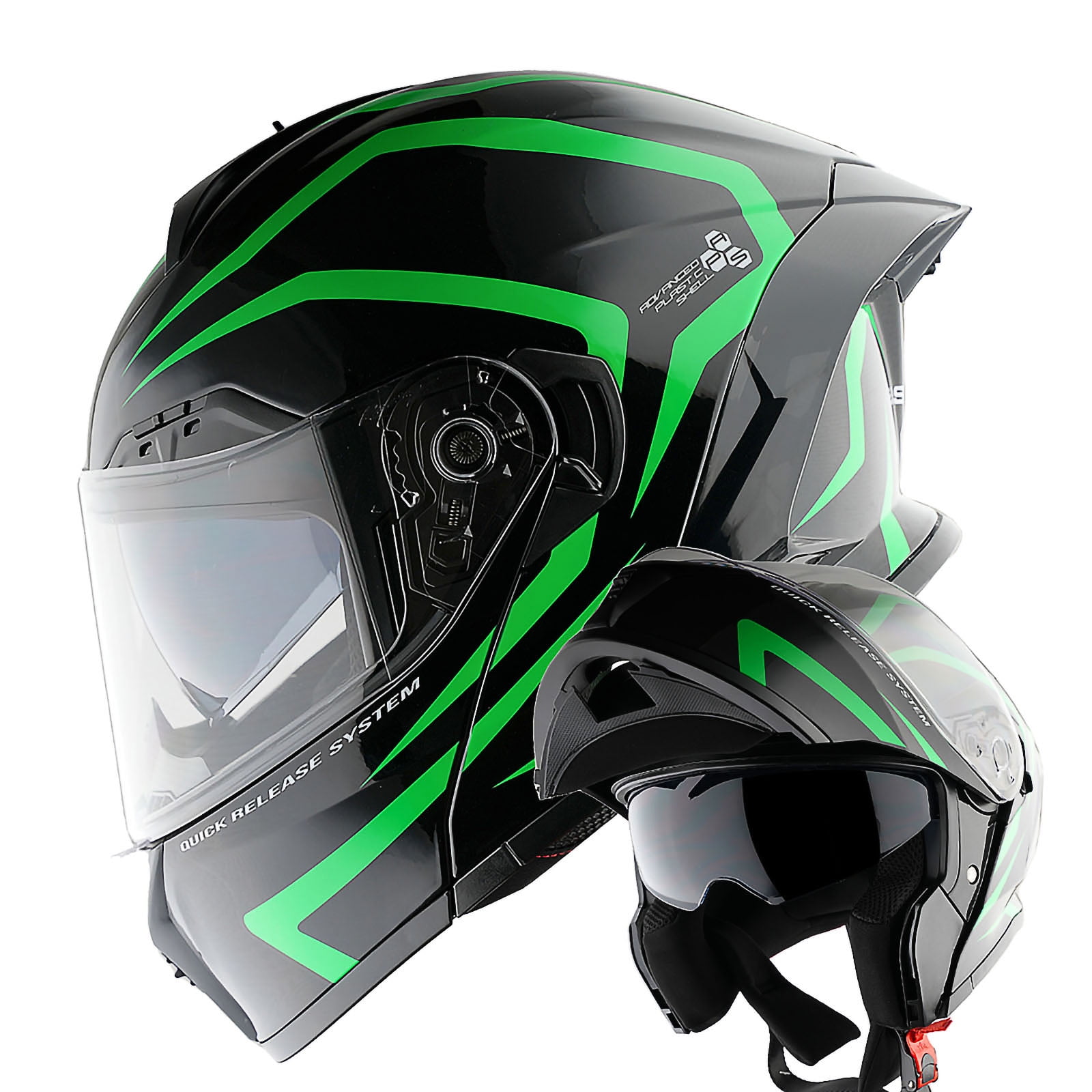 1Storm New Motorcycle Bike Modular Full Face Helmet Dual Visor Sun Shield: NOLED-X90 Arrow Green