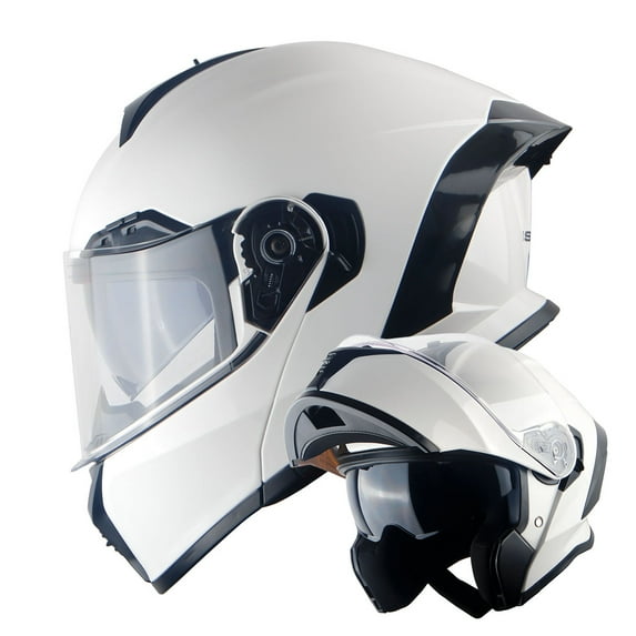 1Storm New Motorcycle Bike Modular Full Face Helmet Dual Visor Sun Shield: NOLED-X90 Glossy White