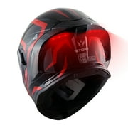 1Storm New Motorcycle Bike Modular Full Face Helmet Dual Visor Sun Shield with Rechargeable LED Tail Light LED-X90 Arrow Red