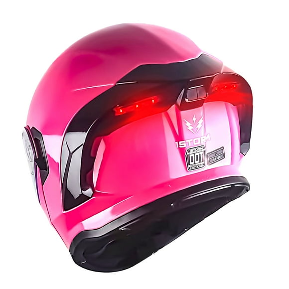 1Storm New Motorcycle Bike Modular Full Face Helmet Dual Visor Sun Shield with Rechargeable LED Tail Light: LED-X90 Glossy Pink