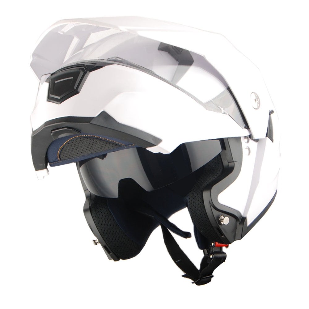 1Storm New Motorcycle Modular Flip up Full Face Helmet Dual Visor: HJK910 DSPORT Glossy White