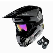 1Storm New Youth Kids BMX MX Helmet Motocross Helmet T602 Teenager DVader Silver + Goggles + Gloves Bundle