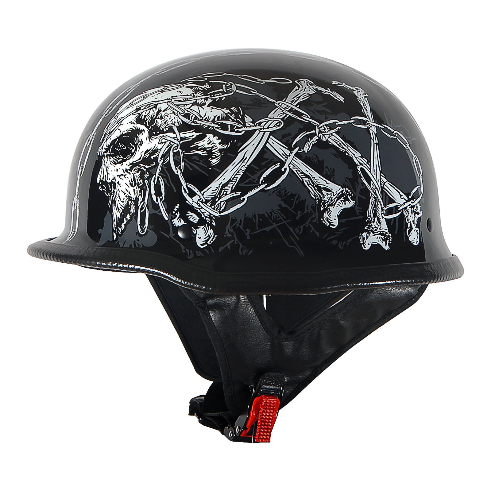 1Storm Novelty Motorcycle Half Face Helmet German Style DOT Approved: HKY602 Chain Skull