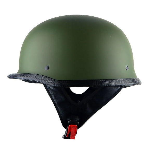 1Storm Novelty Motorcycle Half Face Helmet German Style DOT Approved: HKY602 Matt Green