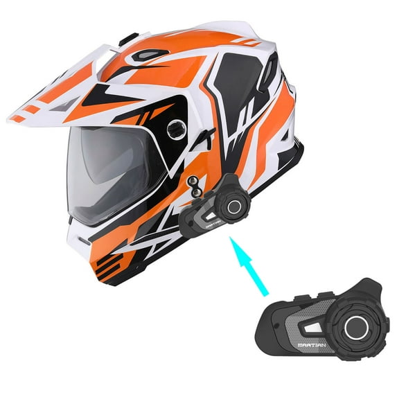 1Storm Youth Kids Dual Sport Dual Visor Motorcycle Motocross Off Road Full Face Helmet: HF802Youth Storm Orange + Motorcycle Bluetooth Headset