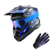 1Storm Youth Kids Motocross Helmet BMX MX Helmet Teenager Racing Style Youth_HF801; Racing Blue + Goggles + Skeleton Glove Bundle