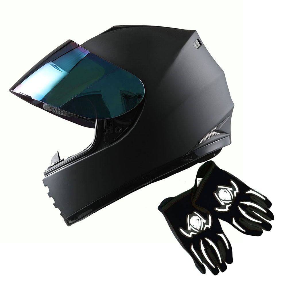 1Storm Youth Kids Motorcycle Full Face Helmet B15 Street Bike BMX MX Matt Black + MG Youth Glove