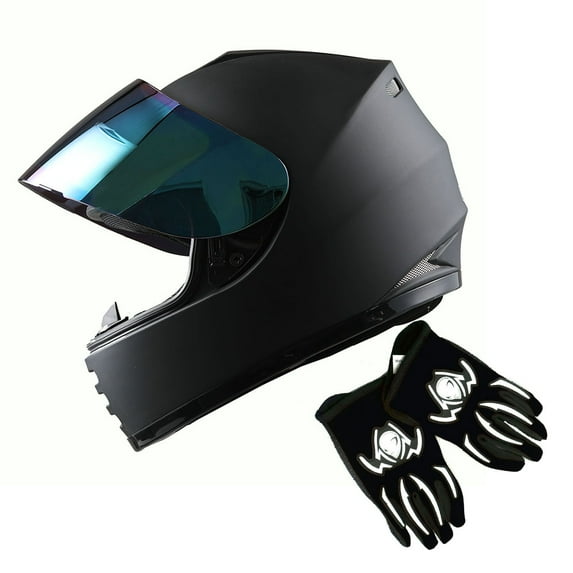 1Storm Youth Kids Motorcycle Full Face Helmet B15 Street Bike BMX MX Matt Black + MG Youth Glove Bundle