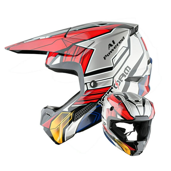 1Storm Youth Motocross Helmet Kids ATV Helmet BMX MX Dirt Bike Go Kart Teenager T602 Zaku Mecha Red
