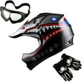 thumbnail image 1 of 1Storm Youth Motocross Helmet Kids Motorcycle Bike Helmet HBOY Shark Black + Goggles + MG Youth Black Glove Bundle, 1 of 8