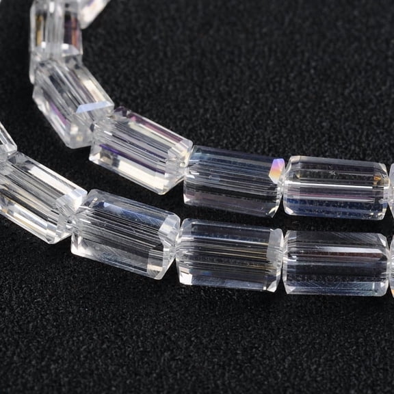 1Strand AB Color Plated Faceted Cuboid Electroplate Glass Beads Strands Clear AB 8x4x4mm Hole: 1mm 50pcs/strand 16 inch