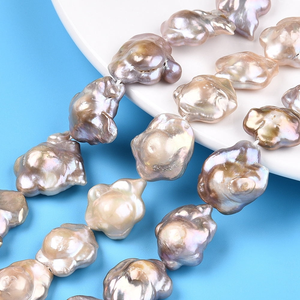 1Strand Baroque Natural Nucleated Keshi Pearl Beads Strands Cultured Freshwater Pearl Flower Rosy Brown 15~30x15~23.5x6~10mm Hole: 0.6mm about 18~24pcs/strand 14.96~15.75 inch(38~40cm)