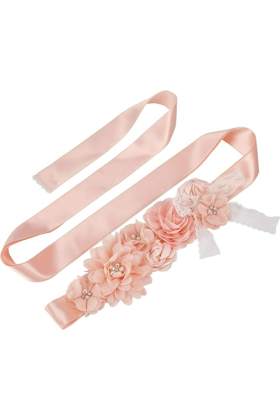 1Strand Bridal Belt Pregnant Woman Pearl Flowers Sash Satin Evening Dress Belt Pink Sash Crystals Rhinestone Lace Bow Wedding Accessories Bridal Bridesmaid Belt Wedding Dress Accessories