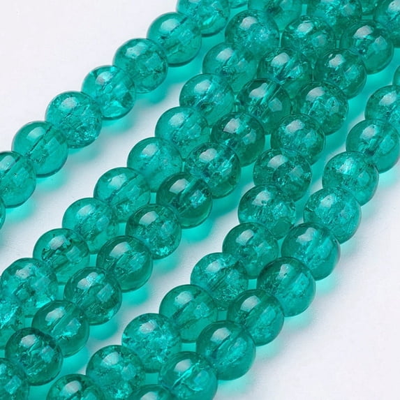 1Strand Crackle Glass Beads Strands Round Medium Sea Green 6mm Hole: 1.3~1.6mm about 133pcs/strand 31.4 inch