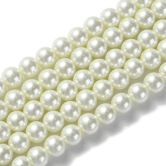 1Strand Eco-Friendly Dyed Glass Pearl Round Bead Strands Cotton Cord Threaded Beige 8mm Hole: 0.7~1.1mm 52pcs/strand 15 inch