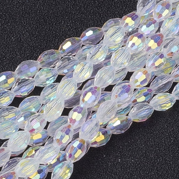 1Strand Electroplate Glass Beads AB Color Plated Faceted Oval White 6x4mm Hole: 1mm 67~68pcs/strand