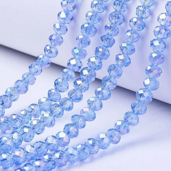1Strand Electroplate Glass Beads Strands AB Color Plated Faceted Rondelle Light Sky Blue 6x5mm Hole: 1mm 85~88pcs/strand 16.1~16.5 inch(41~42cm)