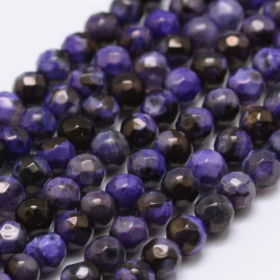 1Strand Faceted Natural Fire Crackle Agate Beads Strands Round Dyed & Heated Purple 4mm Hole: 0.8mm 90~92pcs/strand 14 inch(35.6cm)