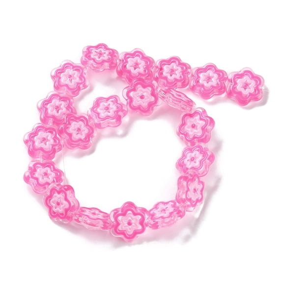 1Strand Glass Beads Strands Hand Drawn Beads with Enamel Flower Hot Pink 18x19.5x5mm Hole: 1.1mm 20pcs/strand 14.17 inch(36cm)