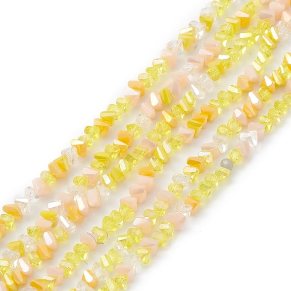 1Strand Gradient Color Electroplate Glass Bead Strands AB Color Plated Faceted Triangle Yellow 4x3.5x3mm Hole: 0.8mm about 133~144pcs/strand 14.49~15.55 inch(36.8~39.5cm)