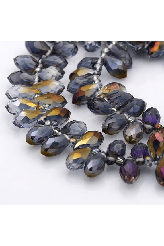 1Strand Half Plated Faceted Teardrop Electroplate Glass Pendants Beads Strands Top Drilled Beads Antique Bronze Plated 12x6mm Hole: 1mm 100pcs/strand 15.5 inch