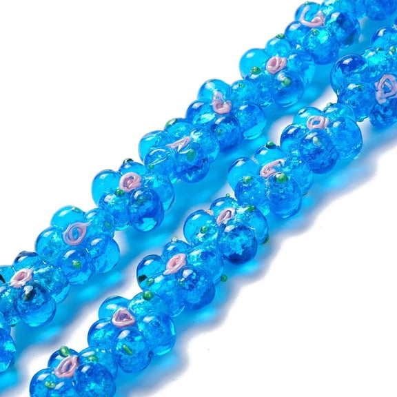 1Strand Handmade Lampwork Beads Strands Bumpy Flower Dodger Blue 13.5~14x14.5~15x7~8mm Hole: 1.4mm about 28pcs/strand 14.57 inch(37cm)DIY