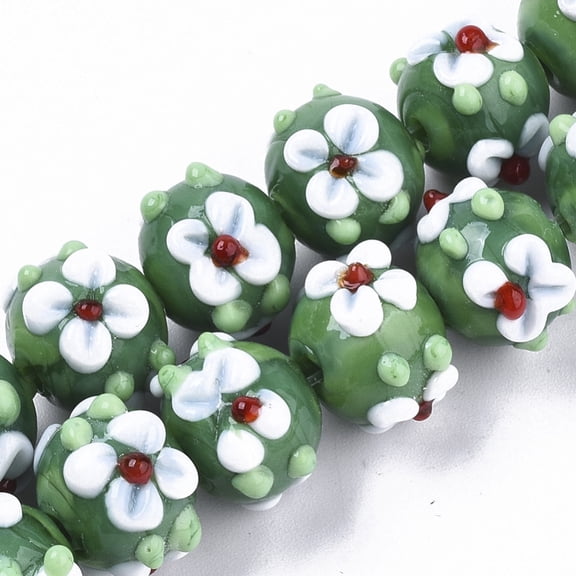 1Strand Handmade Lampwork Beads Strands Flower Green 11~12x11~12x10mm Hole: 1.5mm about 45pcs/strand 17.72 inch(45cm)