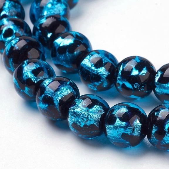 1Strand Handmade Silver Foil Lampwork Beads Strands Polka Dot Pattern Round Deep Sky Blue 10mm Hole: 2mm 39pcs/strand 14.37 inch