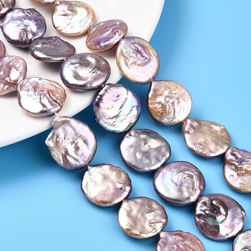 1Strand Natural Baroque Keshi Pearl Beads Strands Nucleated Pearl Flat Round 19~23x18~21x4~10.5mm Hole: 0.7mm about 18pcs/strand