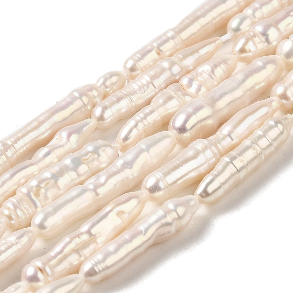 1Strand Natural Baroque Pearl Keshi Pearl Beads Strands Cultured Freshwater Pearl Grade 4A+ Column Old Lace 10~29x4.5~7mm Hole: 0.5mm about 16~18pcs/strand 14.80~15.24''(37.6~38.7cm)