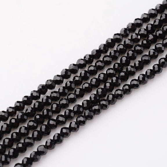 1Strand Natural Black Spinel Beads Strands Round Faceted 2mm Hole: 0.8mm 203pcs/strand 15.75 inch
