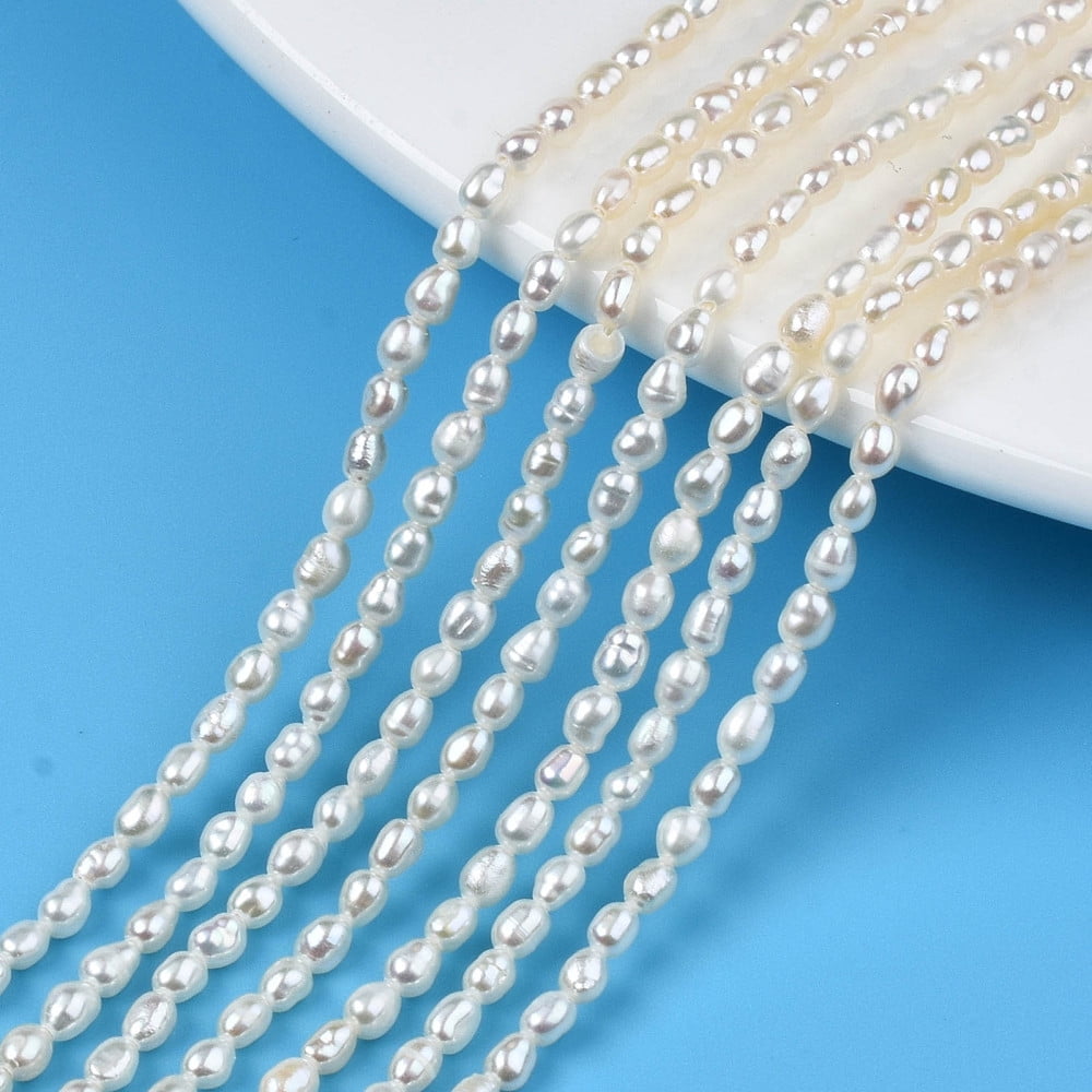1Strand Natural Cultured Freshwater Pearl Beads Strands Rice Seashell Color 3~3.5x2.5mm Hole: 0.6mm about 90~92pcs/strand 13.78 inch(35cm)
