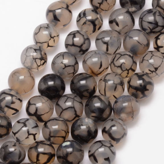 1Strand Natural Dragon Veins Agate Bead Strands Round Hole: 1mm 61pcs/strand 15 inch. Grade A Dyed & Heated Coffee 6mm
