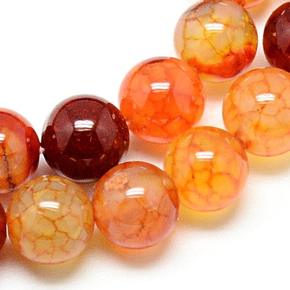 1Strand Natural Dragon Veins Agate Beads Strands Dyed Round Dark Orange 8mm Hole: 1mm 48pcs/strand 14.96 inch DIY