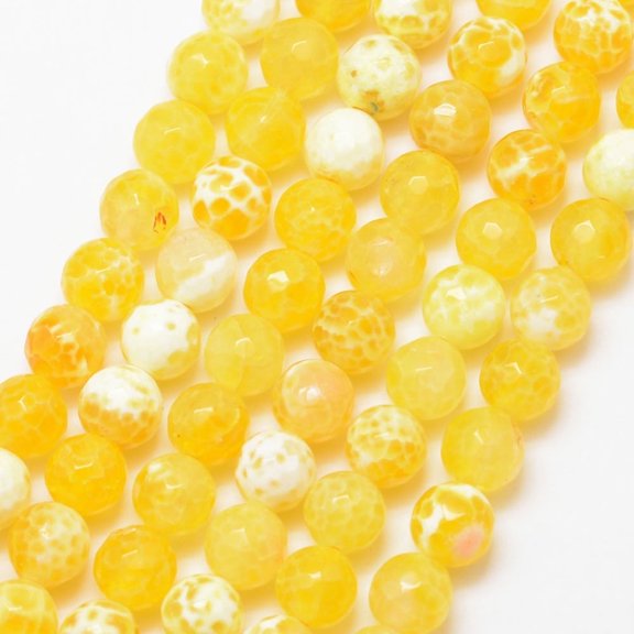 1Strand Natural Fire Crackle Agate Bead Strands Round Grade A Faceted Dyed & Heated Yellow 6mm Hole: 1mm about 61pcs/strand 15 inch