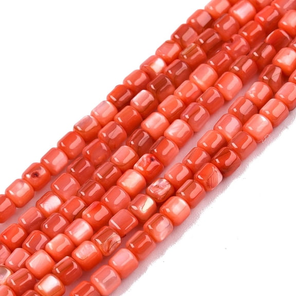 1Strand Natural Freshwater Shell Beads Strands Dyed Column Orange Red 3.5x3.5mm Hole: 0.8mm about 110~113pcs/strand 14.69 inch~15.08 inch(37.3~38.3cm)