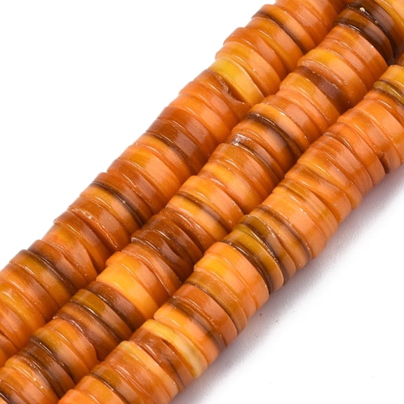 1Strand Natural Freshwater Shell Beads Strands Dyed Heishi Beads Flat Round/Disc Dark Orange 8x1mm Hole: 0.8mm about 196pcs/strand 15.16''(38.5cm)