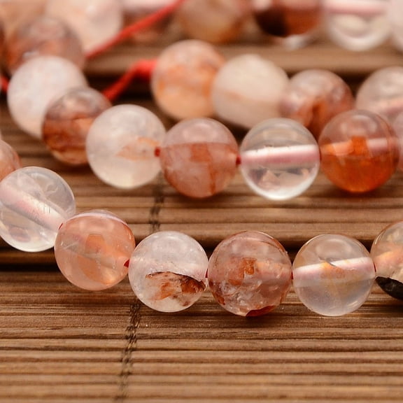 1Strand Natural Hematoid Quartz/Fire Quartz Round Beads Strands Ferruginous Quartz 8mm Hole: 1mm 48pcs/strand 14.9 inch