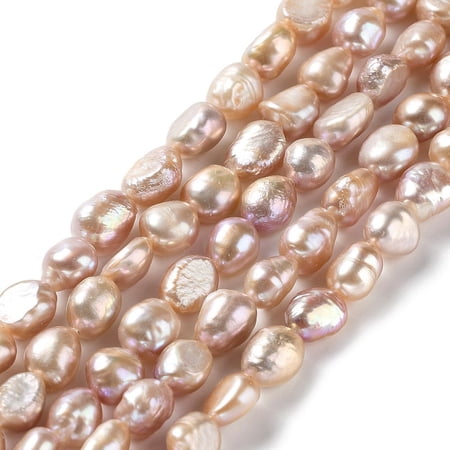 1Strand Natural Keshi Pearl Beads Strands Cultured Freshwater Pearl Baroque Pearls Two Side Polished Grade 3A+ Bisque 8~9x7~8x6~8mm Hole: 0.6mm 42pcs/strand 13.78''(35~35.5cm)