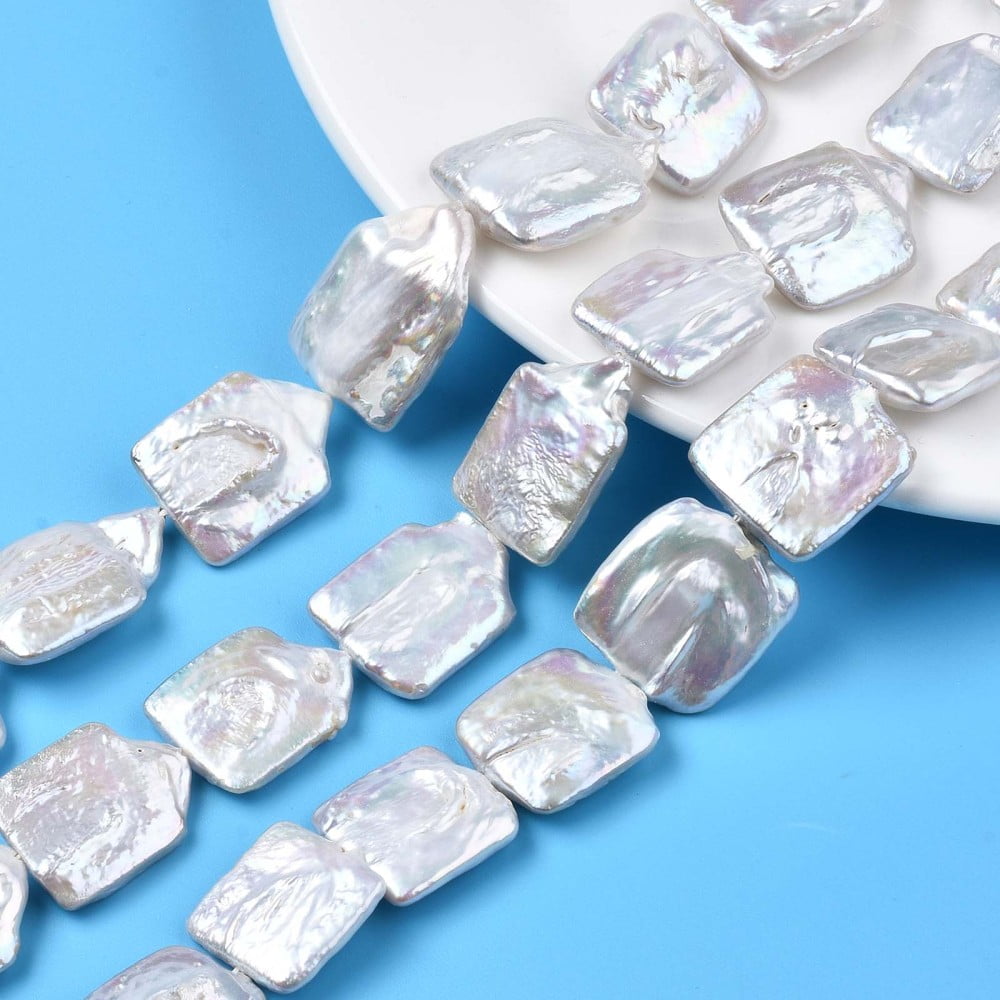 1Strand Natural Keshi Pearl Beads Strands Cultured Freshwater Pearl Square Lavender 16.5~32x16~22.5x3.5~9mm Hole: 0.7mm about 15~20pcs/strand 15.39 inch~15.87 inch(39.1~40.3cm)