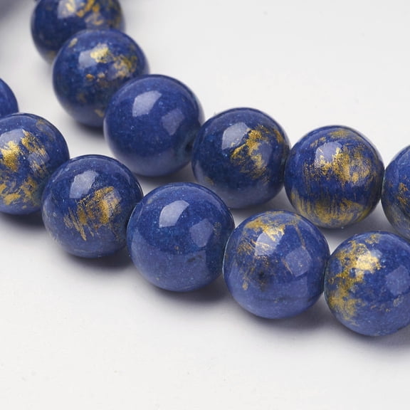 1Strand Natural Mashan Jade Beads Strands with Gold Powder Dyed Round Medium Blue 4mm Hole: 1mm 90pcs/strand 16 inch