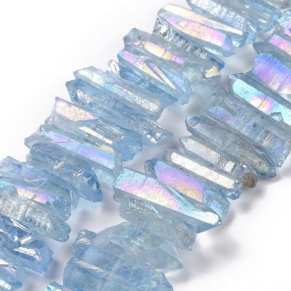 1Strand Natural Quartz Crystal Points Beads Strands Dyed Nuggets Aqua 15~30x4~8x4~7mm Hole: 1mm 8 inch