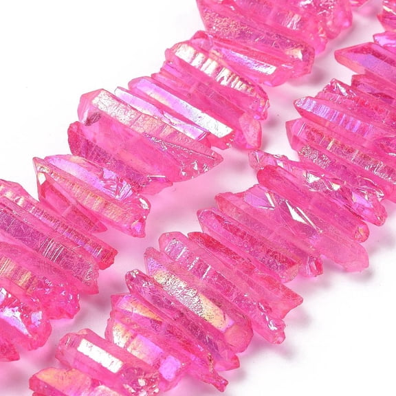 1Strand Natural Quartz Crystal Points Beads Strands Dyed Nuggets Deep Pink 15~30x4~8x4~7mm Hole: 1mm 8 inch