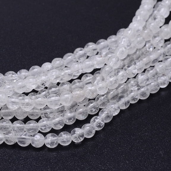 1Strand Natural Quartz Crystal Round Beads Strands Rock Crystal Beads 4mm Hole: 1mm about 89~94pcs/strand 15~15.5 inch