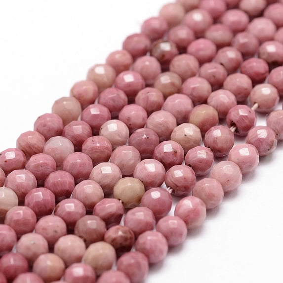 1Strand Natural Rhodonite Beads Strands Faceted Round Pale Violet Red 6mm Hole: 1mm about 61pcs/strand 14.9 inch~15.1 inch