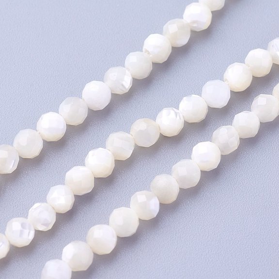 1Strand Natural Shell Beads Strands Faceted Round 3~3.5mm Hole: 0.5mm