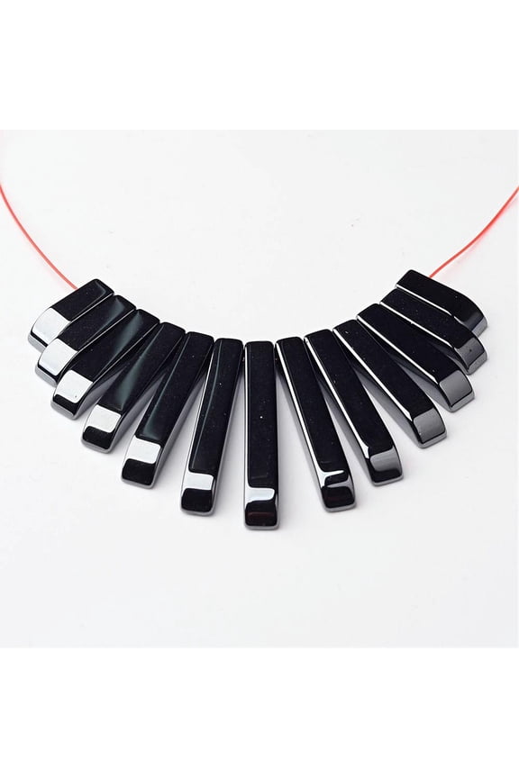 1Strand Non-Magnetic Synthetic Hematite Beads Strands Graduated Fan Pendants Focal Beads Black Rectangle 12~29.5mm long 4mm wide 4mm thick 13pcs/strand hole: 1mm