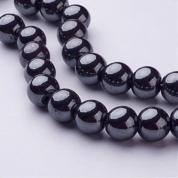 1Strand Non-Magnetic Synthetic Hematite Round Beads Strands Black 10mm